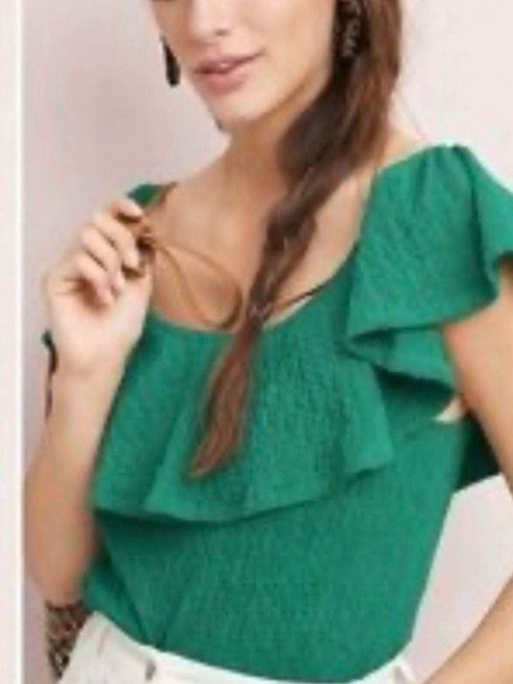 Anthropologie Ruffled Kelly Green Top